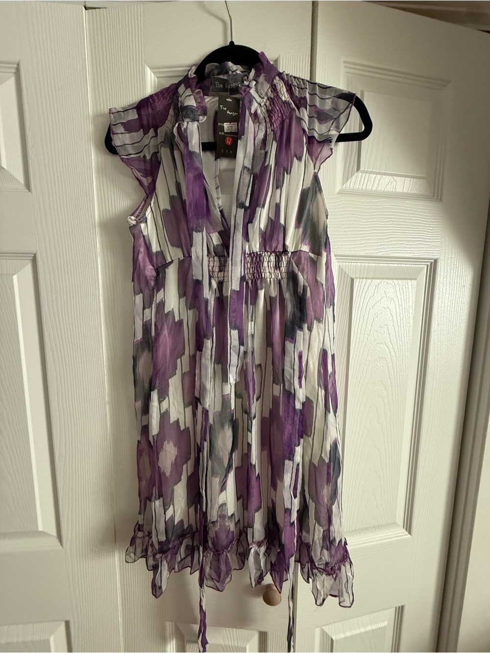 The Hanger Purple & White Ruffle Hem Mini Dress